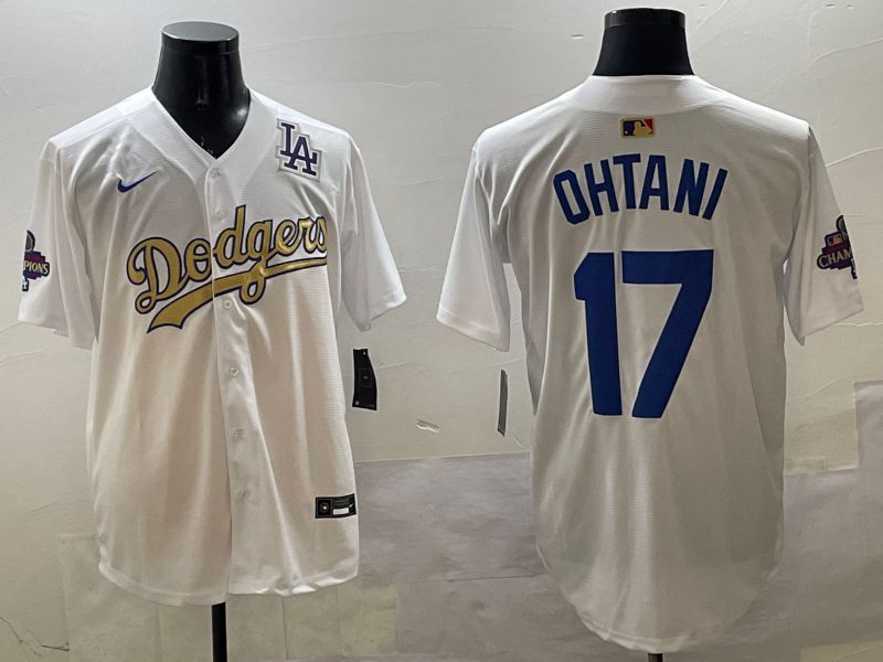 Men Los Angeles Dodgers #17 Ohtani White Champion gold character 2025 Nike MLB Jersey style 33113->los angeles dodgers->MLB Jersey